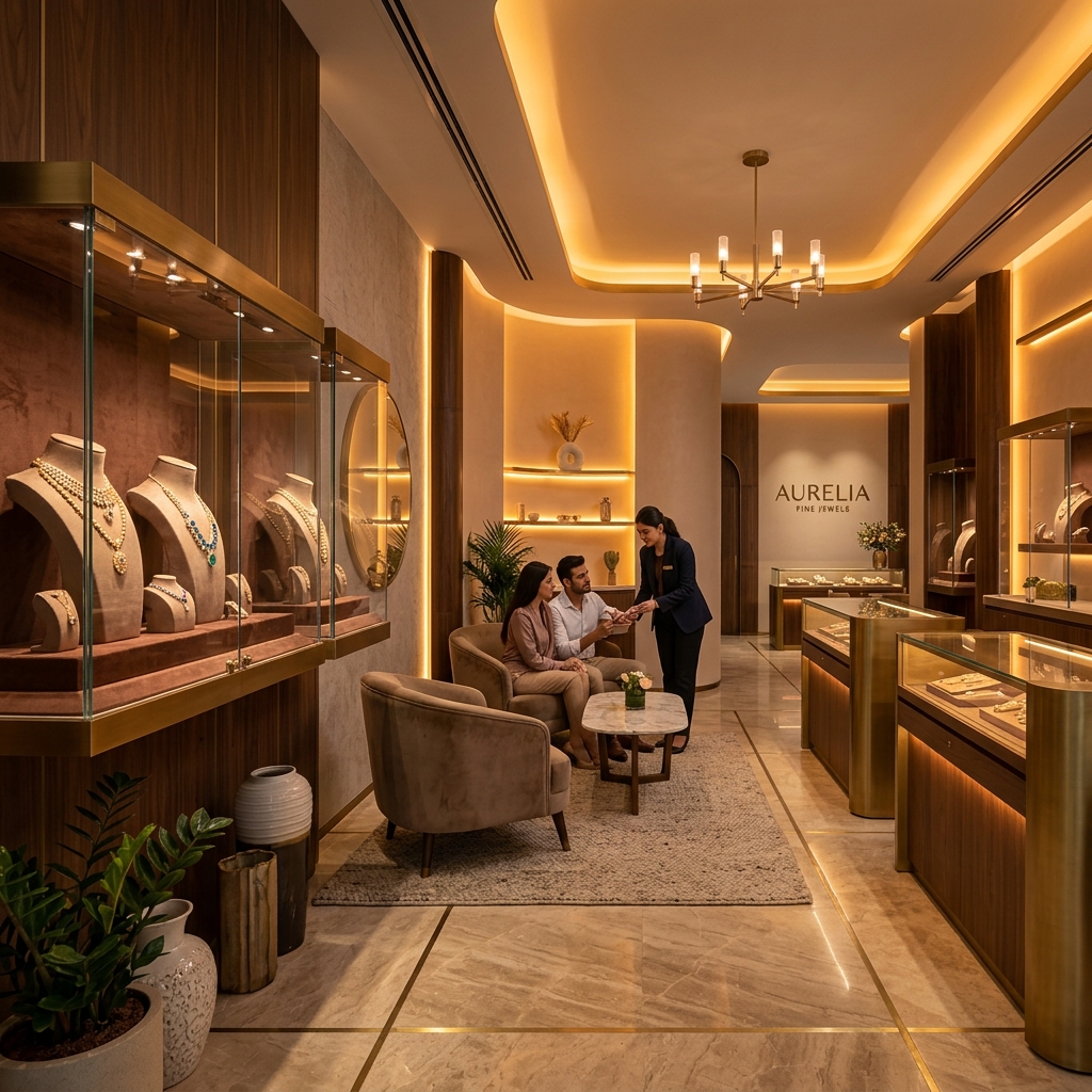 Roopsree Jewellery Luxury Showroom Interior in Thalassery