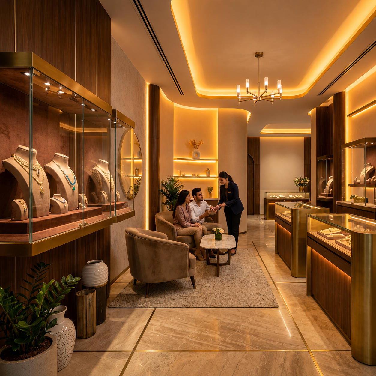 Roopsree Jewellery Luxury Showroom Interior in Thalassery